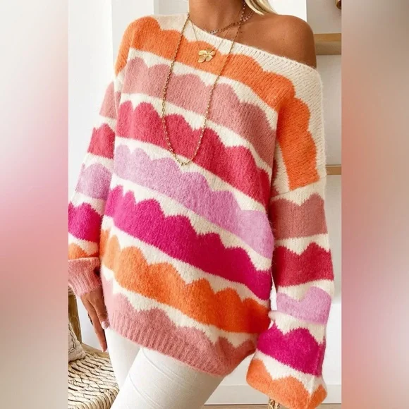 Boat Neck Long Sleeve Sweater 10010037483 - Picture 2 of 4